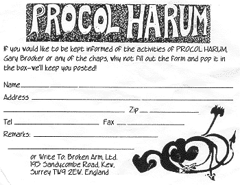 The whimsical card in question: 'Broken Arm' is a mishearing of 'Procol Harum', of course