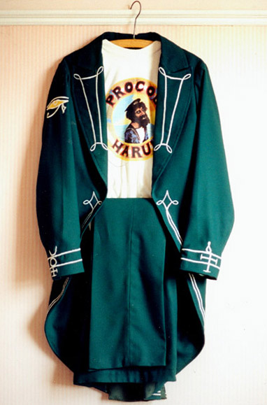 Photograph of GB's suit by Linda Clare. (The tee-shirt is not offered for sale. Nor is the bedroom wall)