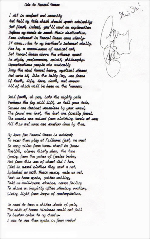 First page of Bambi Salzberg's Chaucerian effusion, signed by Maestro Brooker