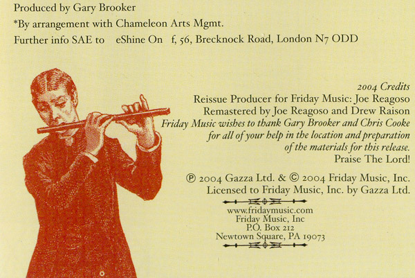 Inside artwork ... with some typographic oddities in the 'Shine On' address